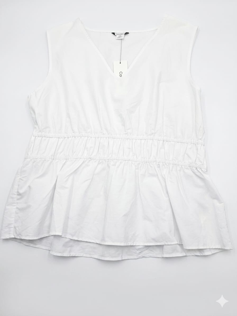 Sleeveless Smocked-Waist Peplum Top
Blusa Calvin Klein