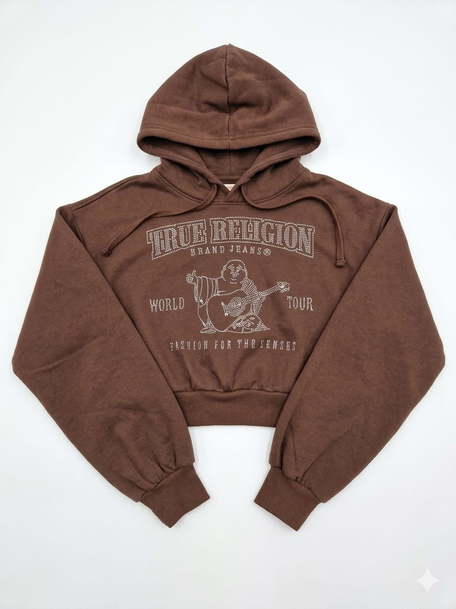 True Religion Buddha World Tour Cropped Pullover Hoodie
