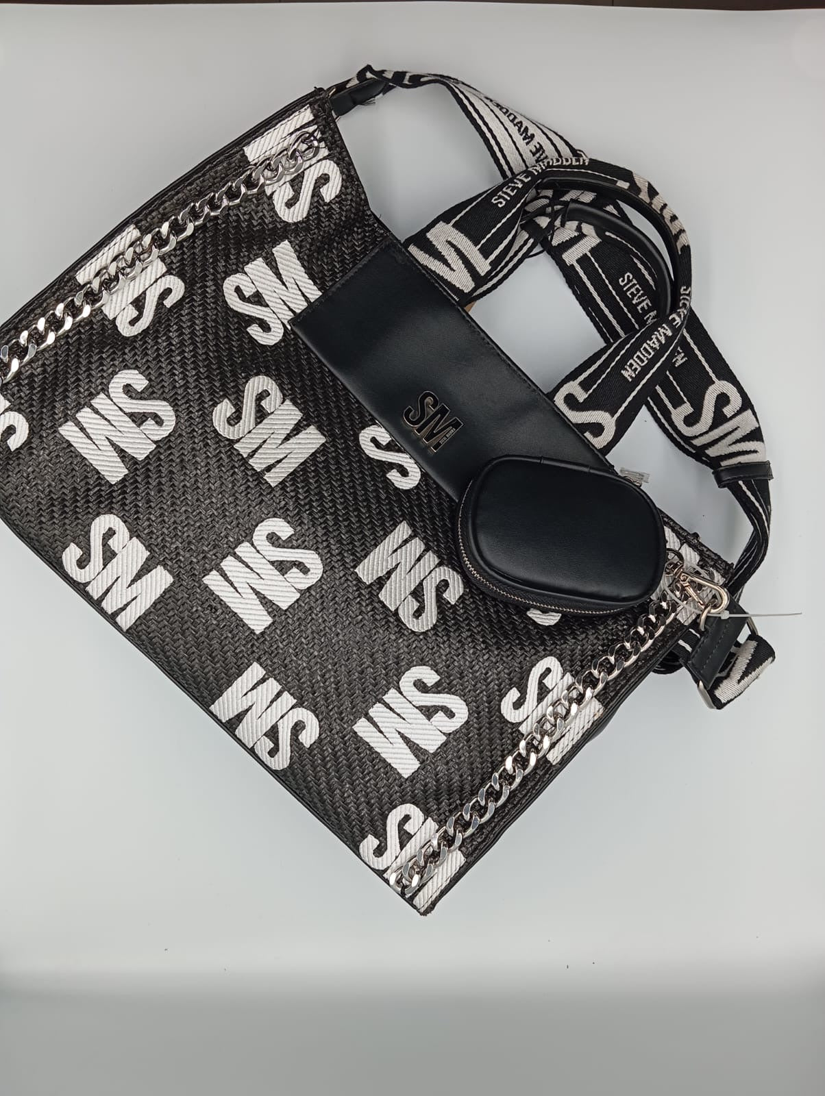 Steve Madden Black Straw Tote