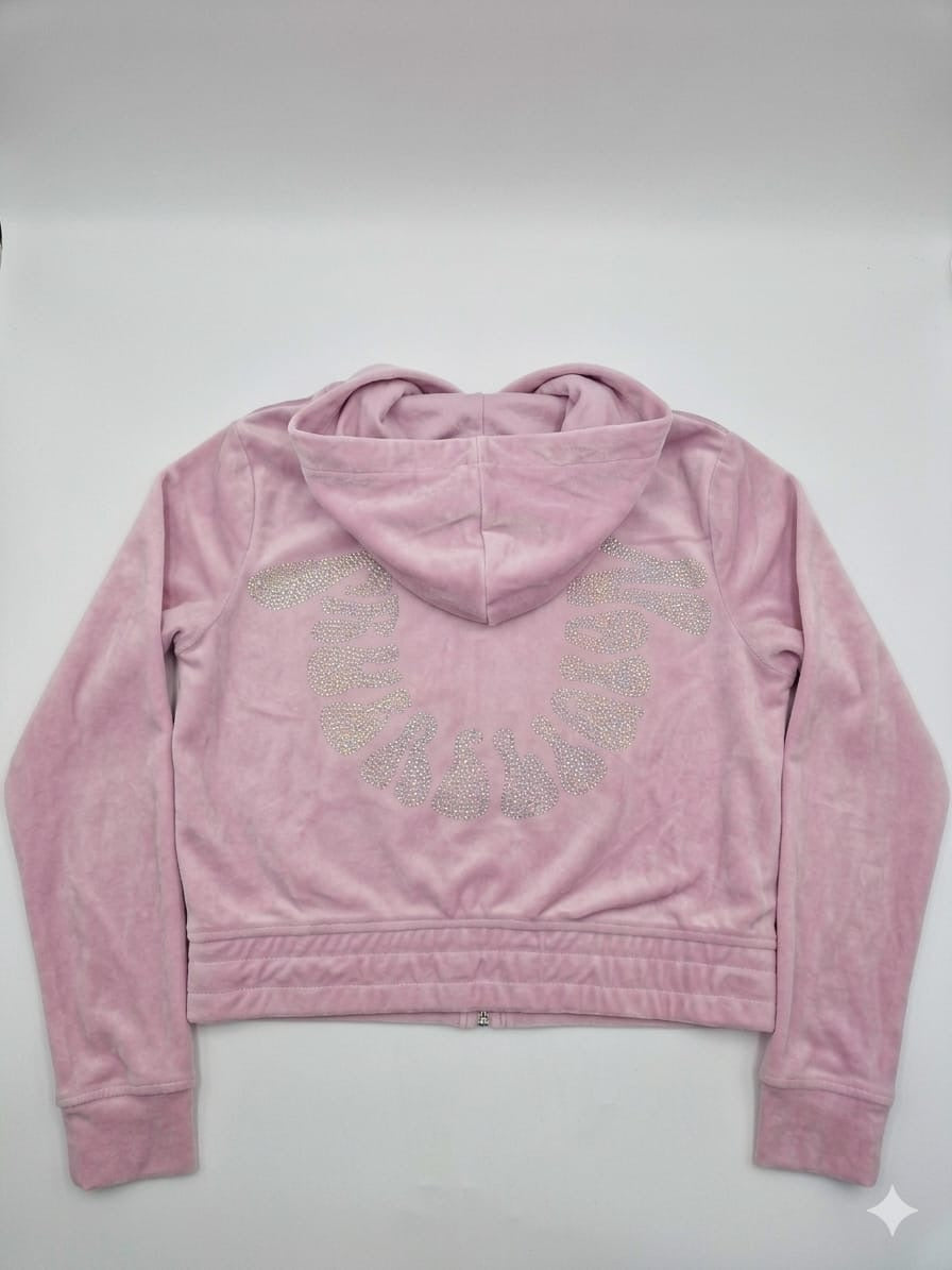 True Religion Crystal Horseshoe Velour Zip-Up Hoodie