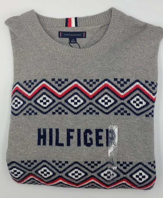 Tommy Hilfiger Suéter gris patrón geométrico para caballero