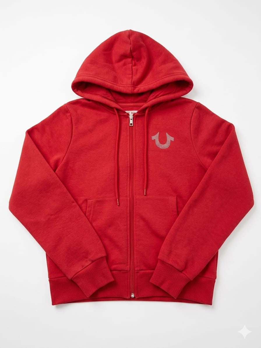 True Religion Rhinestone Horseshoe Zip-Up Hoodie