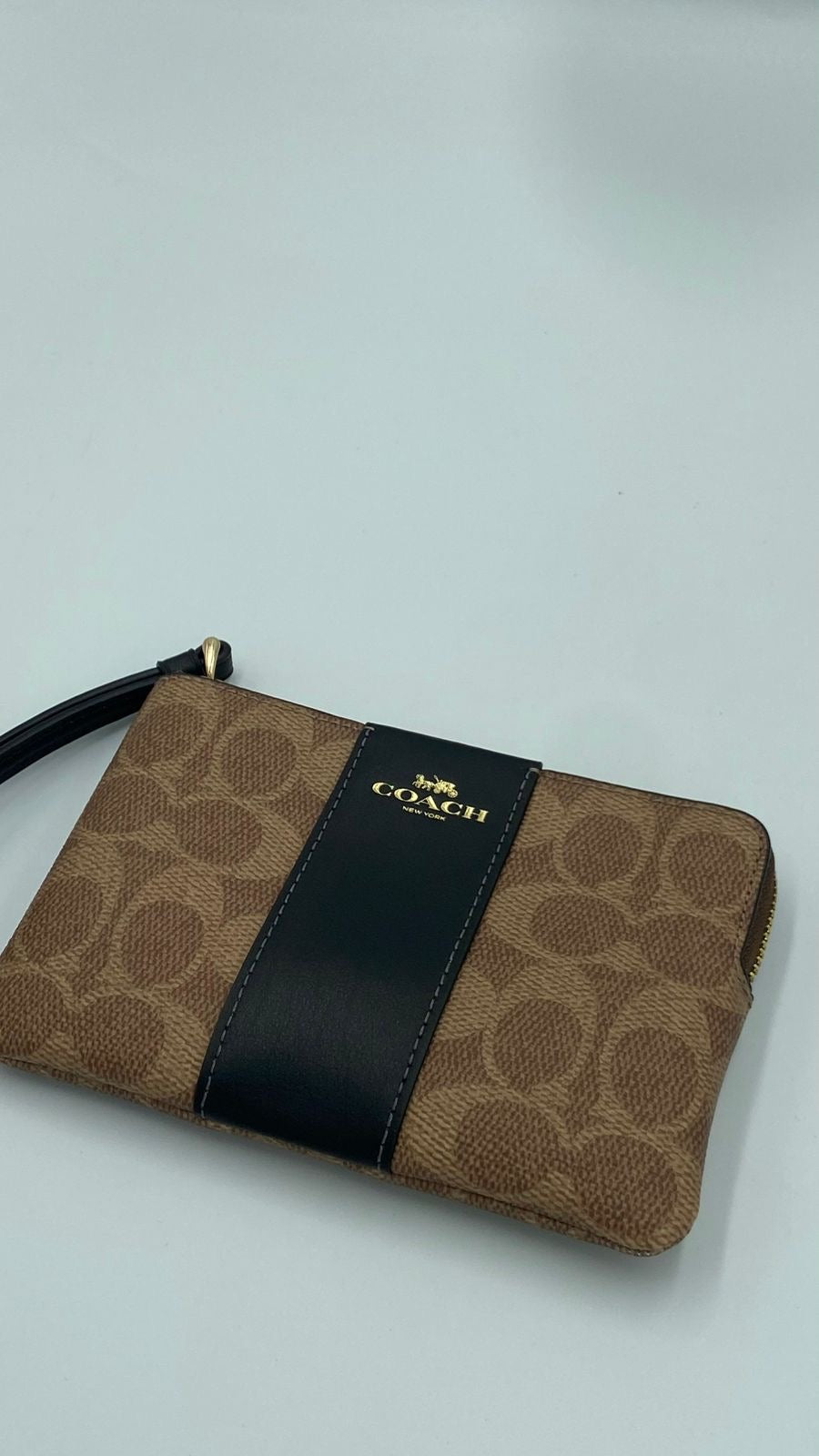 Coach Corner Zip Wristlet in Signature Canvas with Stripe