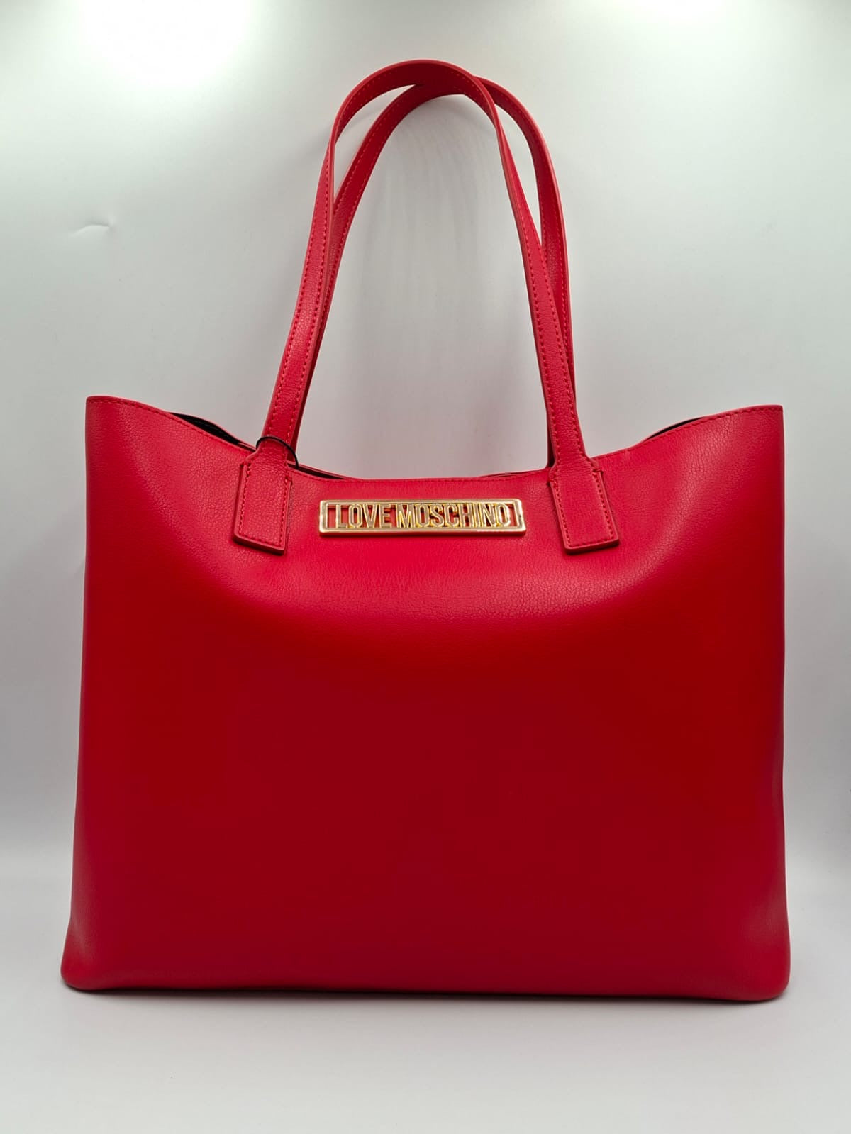 Moschino Love Red Logo Plaque Tote Bag