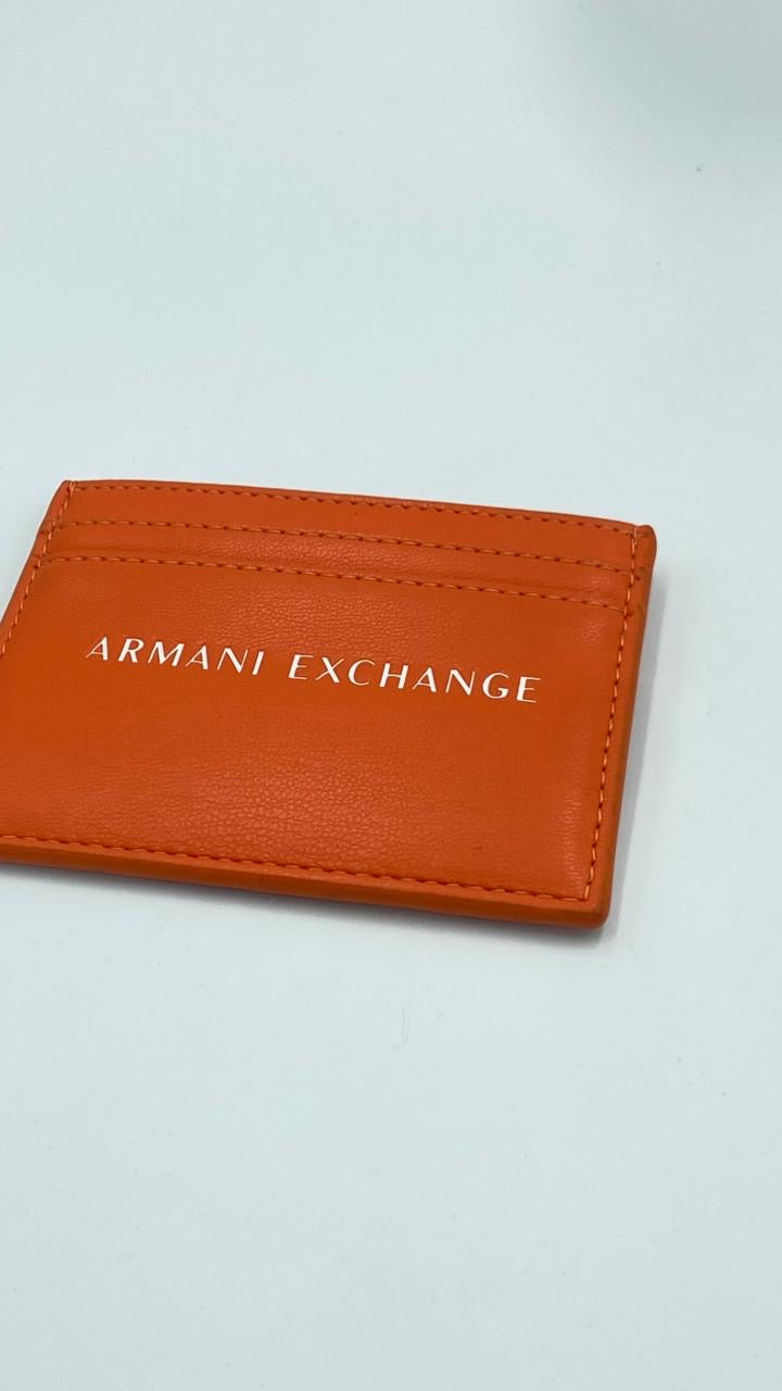 Armani Exchange Smooth Leather Logo Card Holder en color Naranja