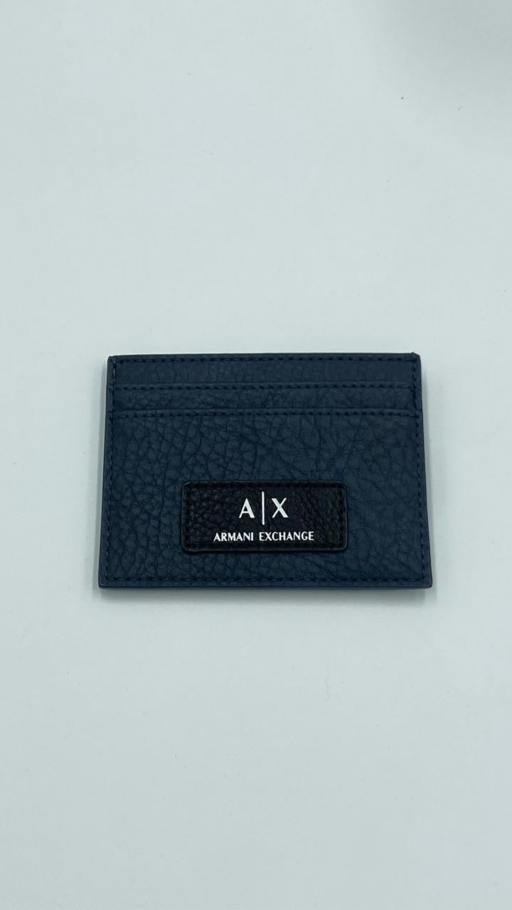 Armani Exchange Hammered Leather Card Holder en color Azul Marino