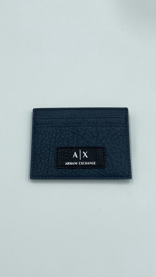 Armani Exchange Hammered Leather Card Holder en color Azul Marino