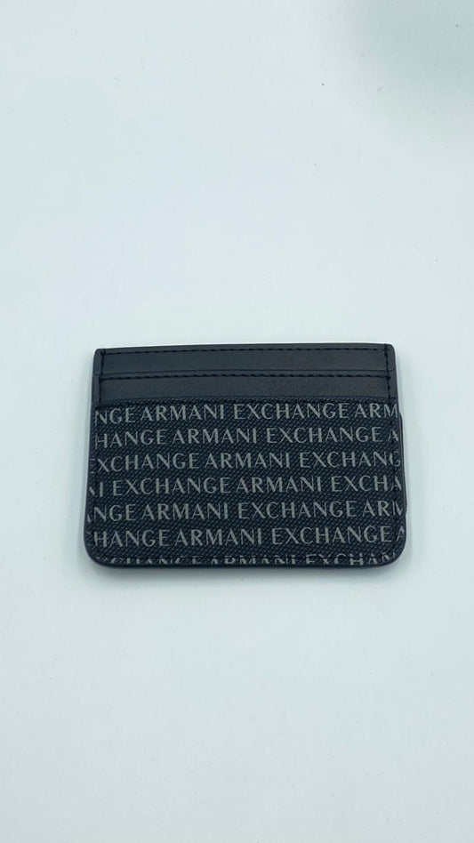 Armani Exchange Logo Print Canvas Card Holder en color Negro/Gris