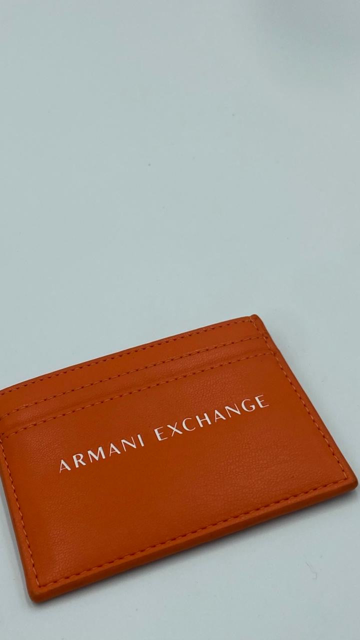 Armani Exchange Smooth Leather Logo Card Holder en color Naranja
