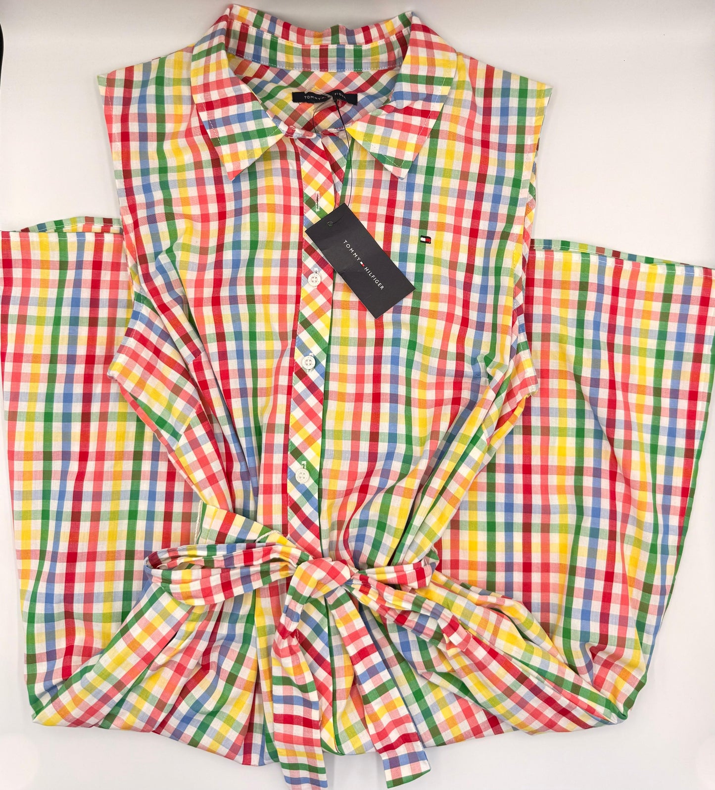 Tommy Hilfiger Vestido Camisero sin mangas , estampado de cuadros.