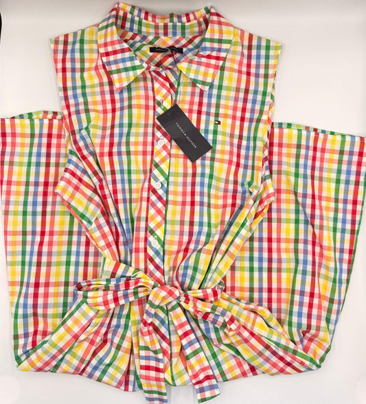 Tommy Hilfiger Vestido Camisero sin mangas , estampado de cuadros.