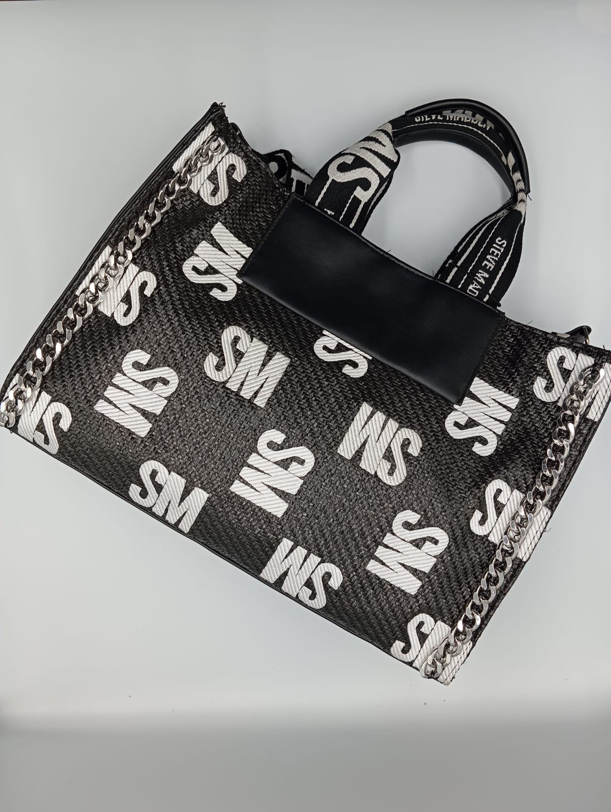 Steve Madden Black Straw Tote