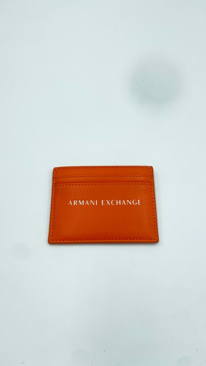 Armani Exchange Smooth Leather Logo Card Holder en color Naranja
