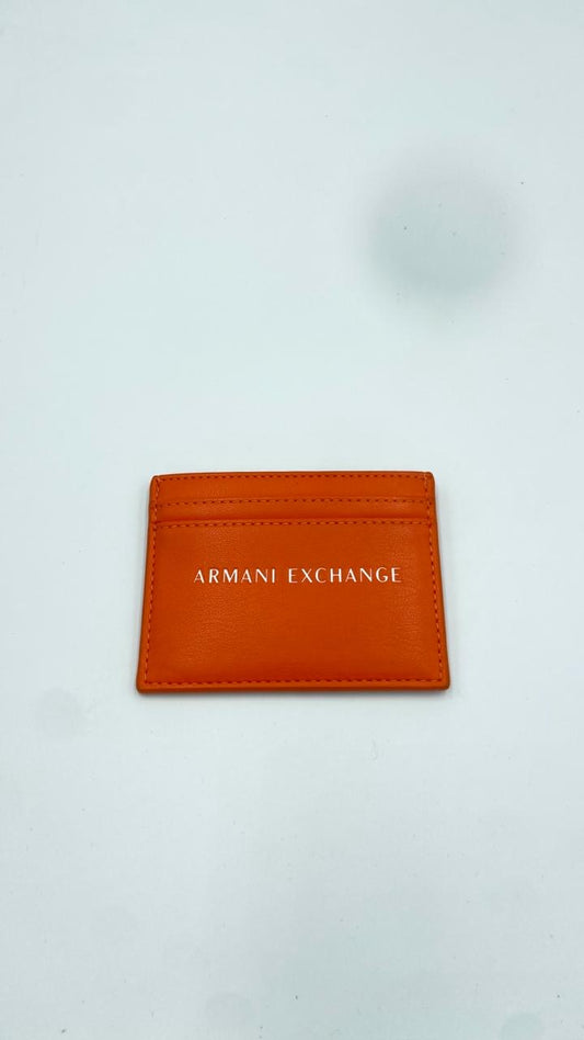 Armani Exchange Smooth Leather Logo Card Holder en color Naranja
