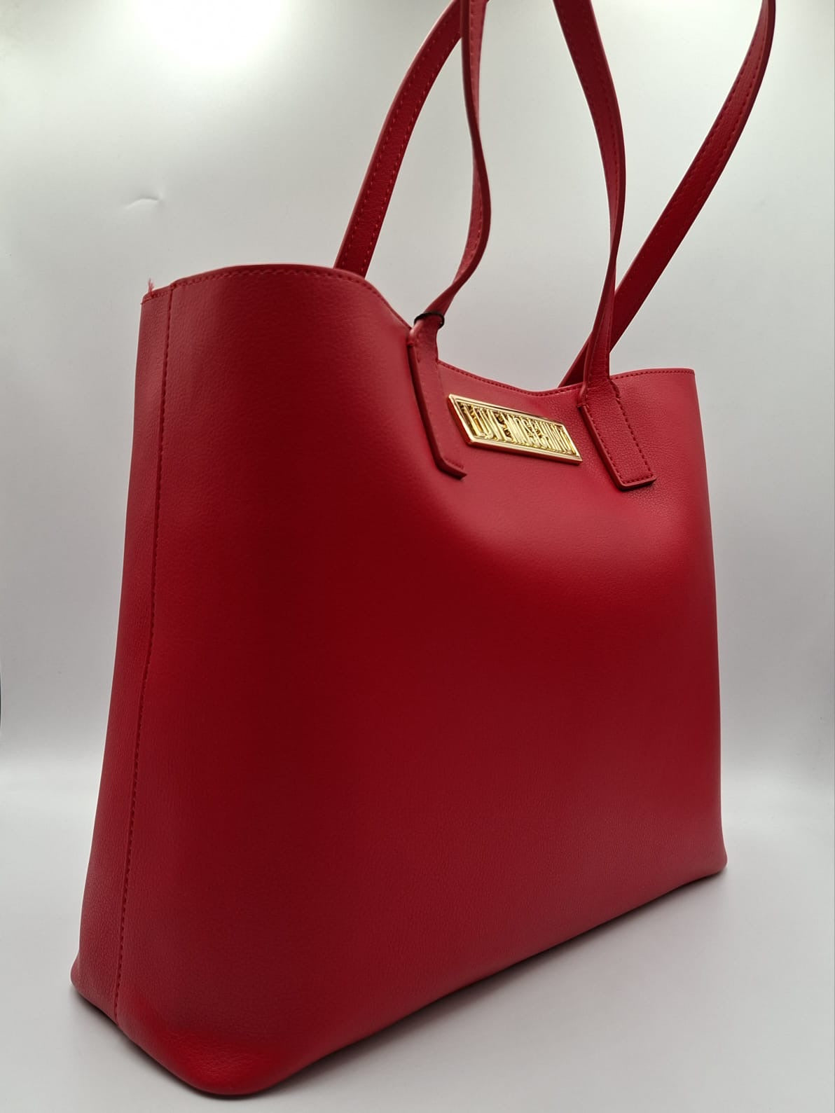 Moschino Love Red Logo Plaque Tote Bag