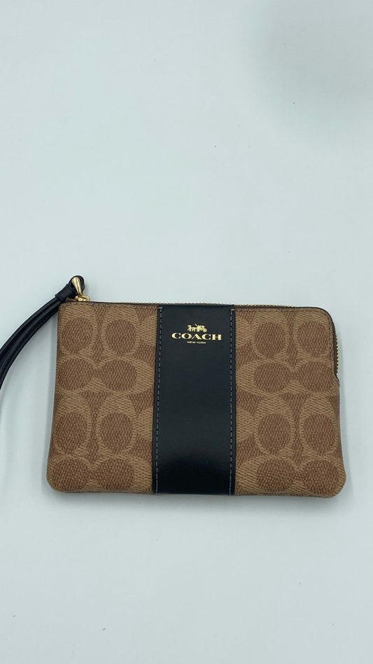 Coach Corner Zip Wristlet in Signature Canvas with Stripe