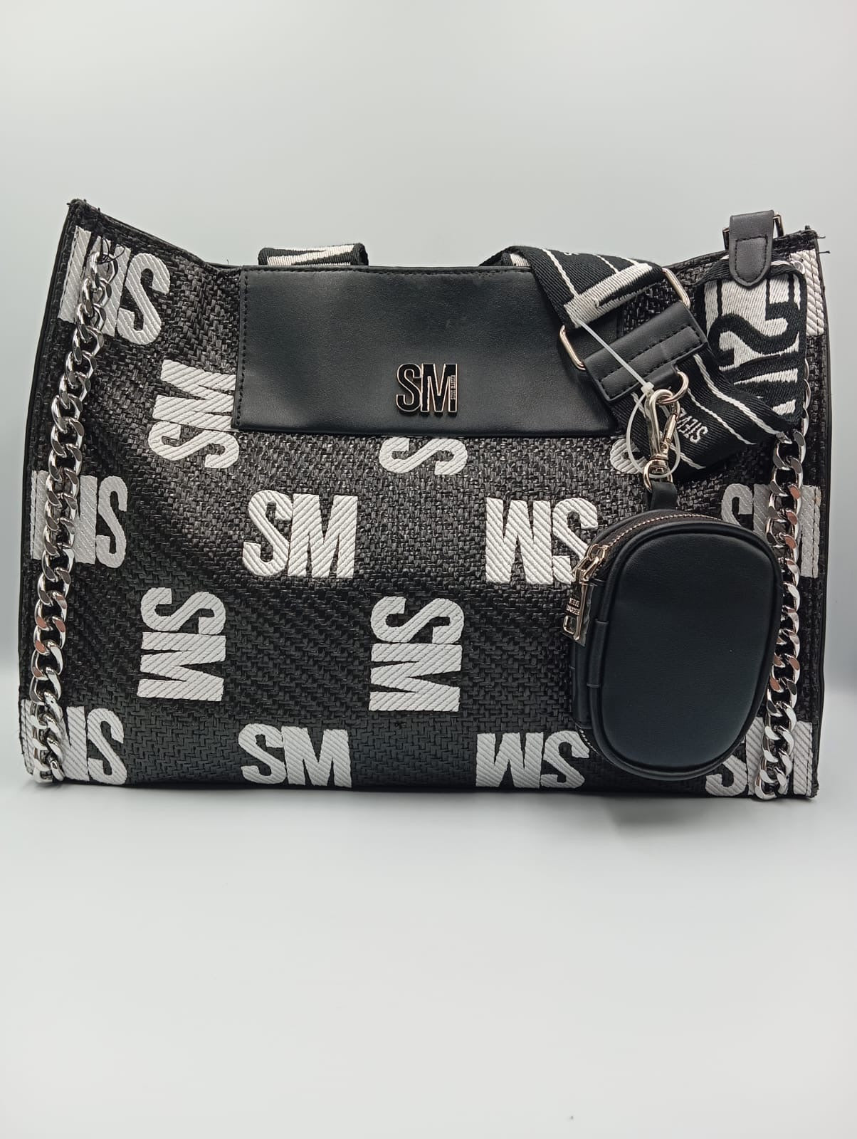 Steve Madden Black Straw Tote