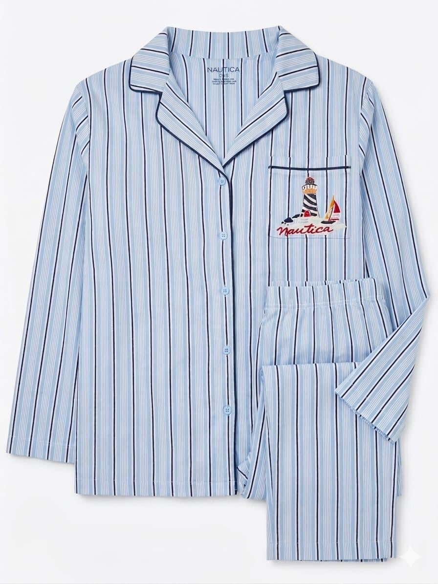 Nautica Pajama Set with Lighthouse Embroidery