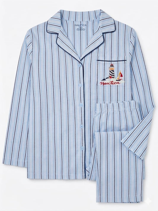 Nautica Pajama Set with Lighthouse Embroidery