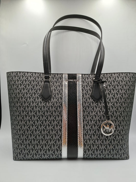 Michael Kors Jet Set Large Logo Striped Tote