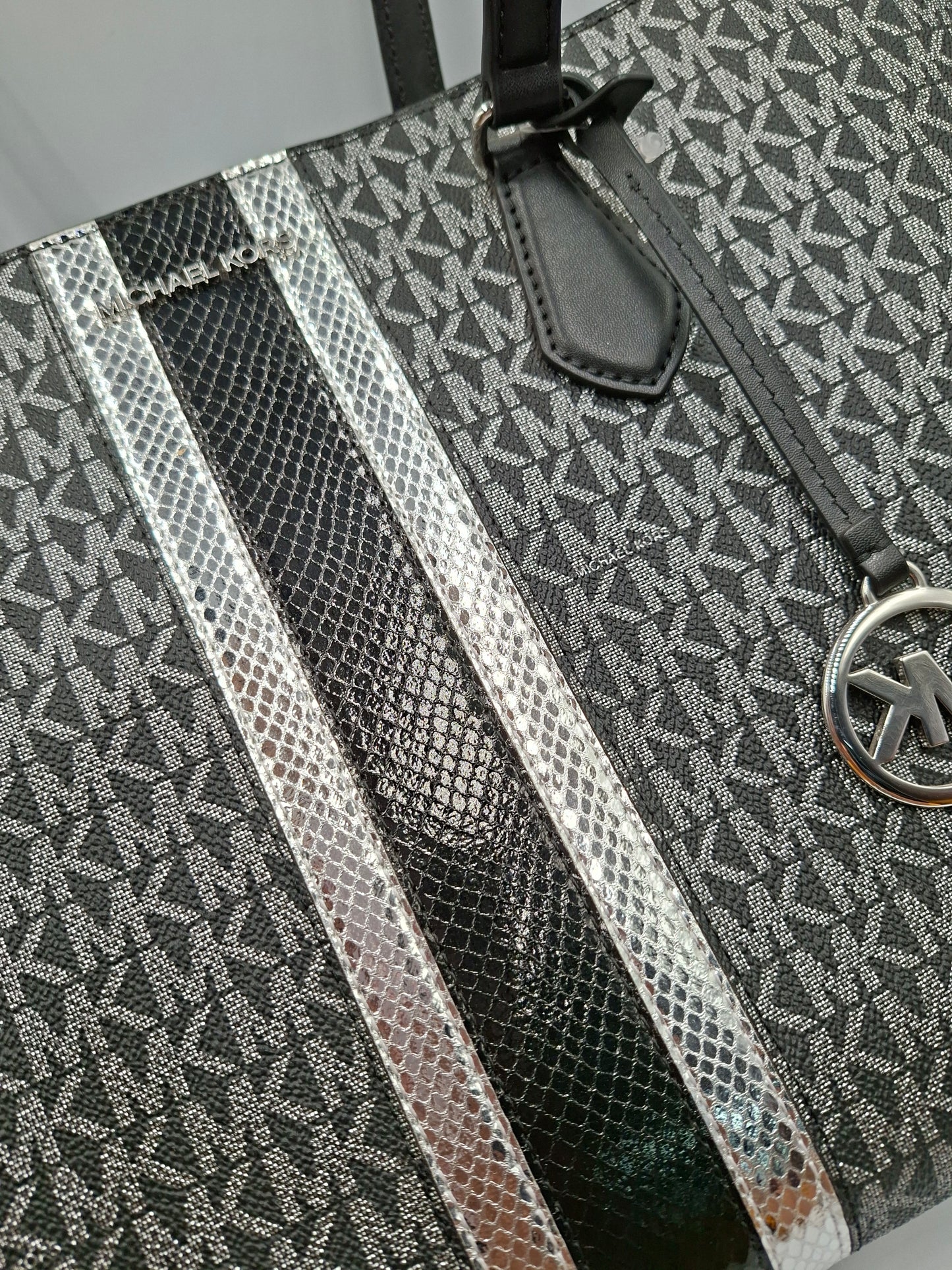 Michael Kors Jet Set Large Logo Striped Tote